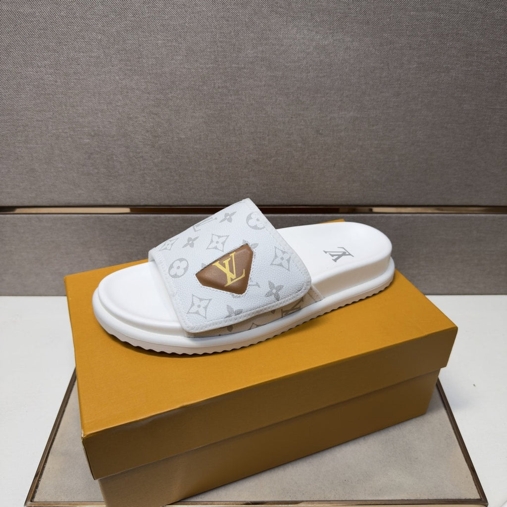 Louis Vuitton Monogram Emblem Slide Sandals — side